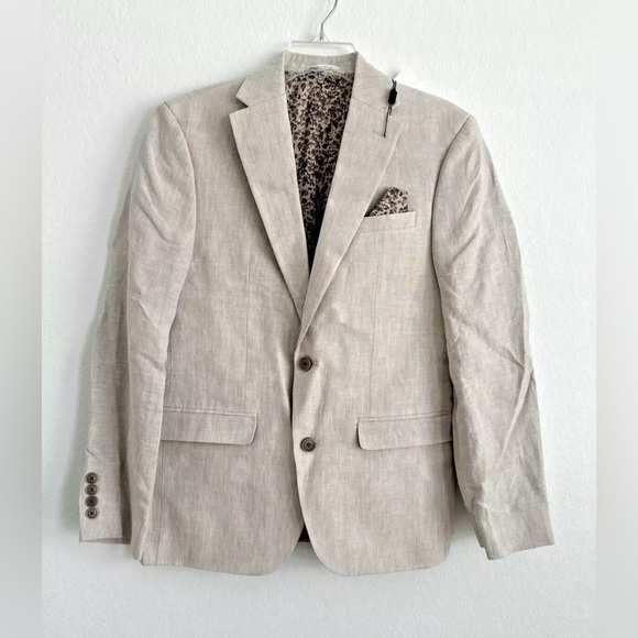 Bar lll Slim Fit Linen Suit Jacket Size 36S  -Tan- - Picture 2 of 7